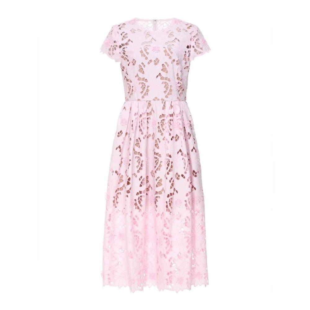 NEW NWT Self Portrait Pink Cotton Guipure Lace Midi Dress In Peony Light Pink - Picture 2 of 14